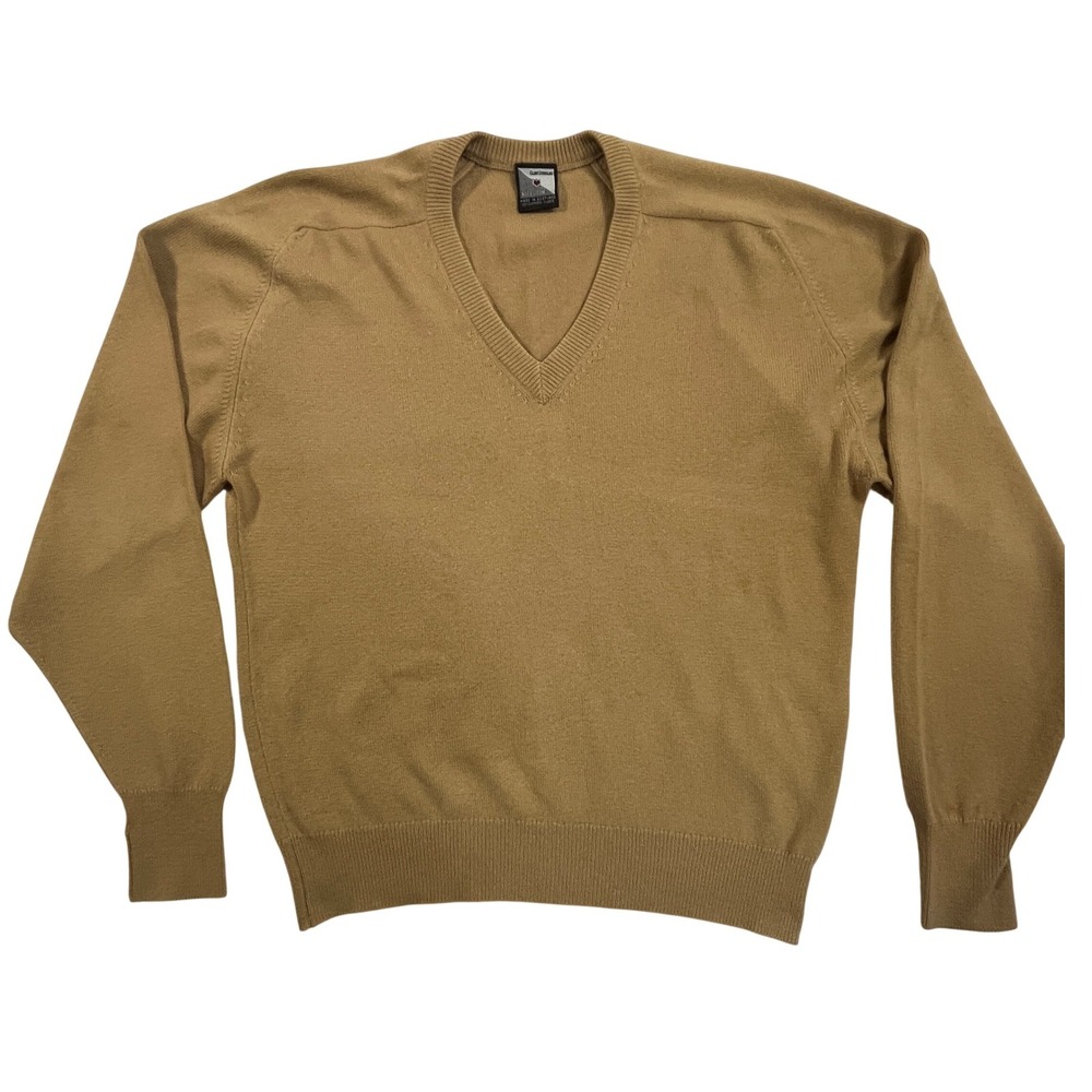 Nintage 90s Scottish Cashmere Sweater XL Camel V Neck Made in Scotland Grandpa